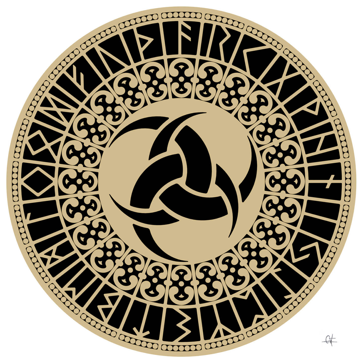Arabesko: Mandala runas y ornamentos vikingos. Dibujo vectorial. Viking  runes, vector drawing.