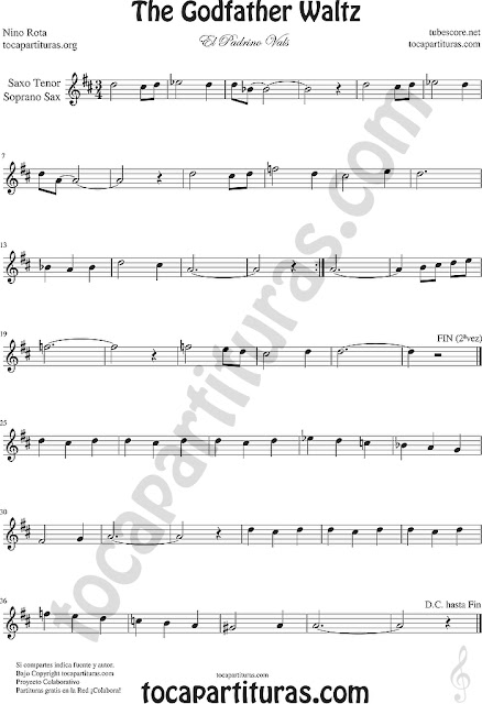  Soprano Sax y Saxo Tenor Partitura de El Padrino Vals Sheet Music for Soprano Sax and Tenor Saxophone Music Scores