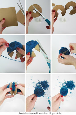 Collage Pompoms (Bommel) mit Pappe selber machen Collage Pompoms (Bommel) mit Pappe selber machen