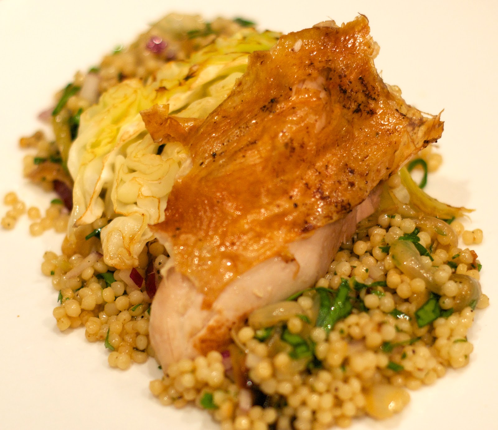 nz flavour Roast chicken, Israeli couscous, roast cabbage