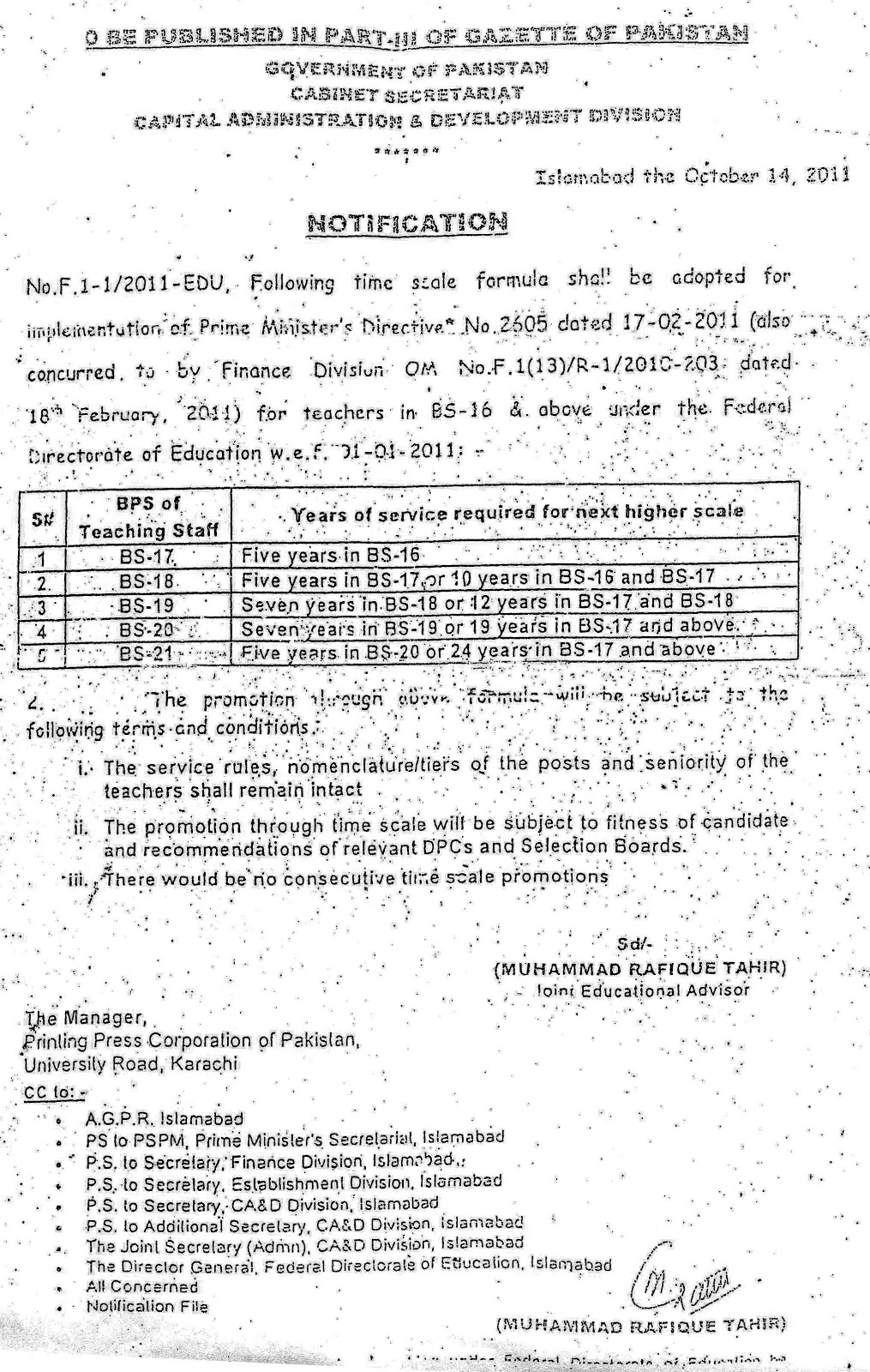 c4choice daily dose Time Scale Formula 2011 for Federal Directorate Islamabad Teachers