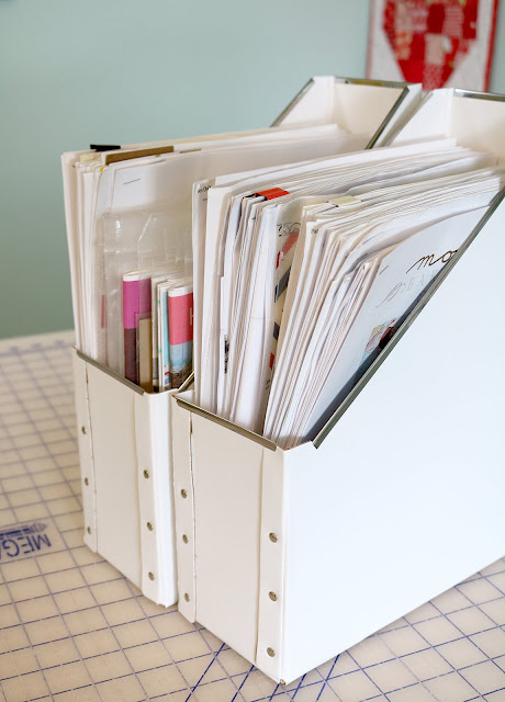 Sewing Room organization tips for storing quilt patterns, magazines, and books from A Bright Corner