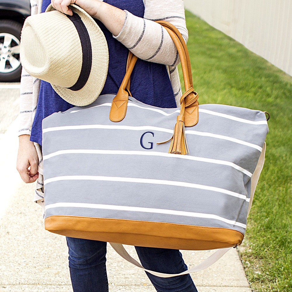 Grey Striped Weekender Tote Bag