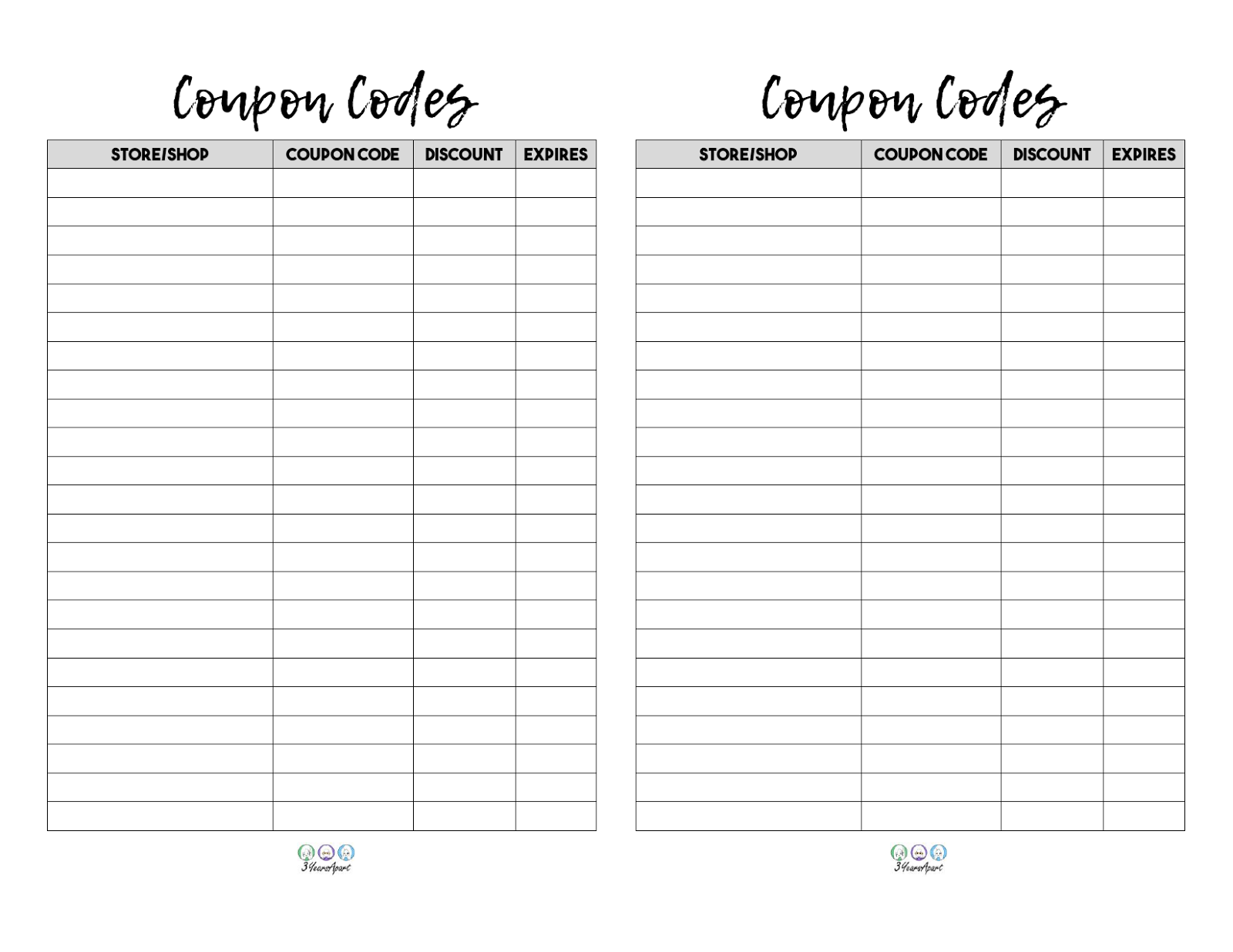 Shop Coupon Codes A5 and Half Letter Printable Bullet Journal and
