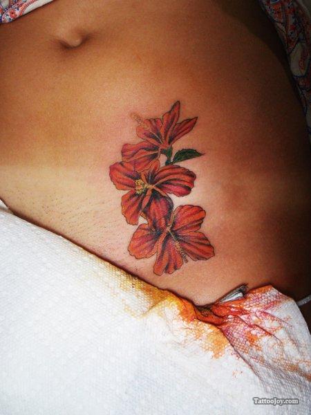 Hibiscus Flower Tattoos On the Stomach.