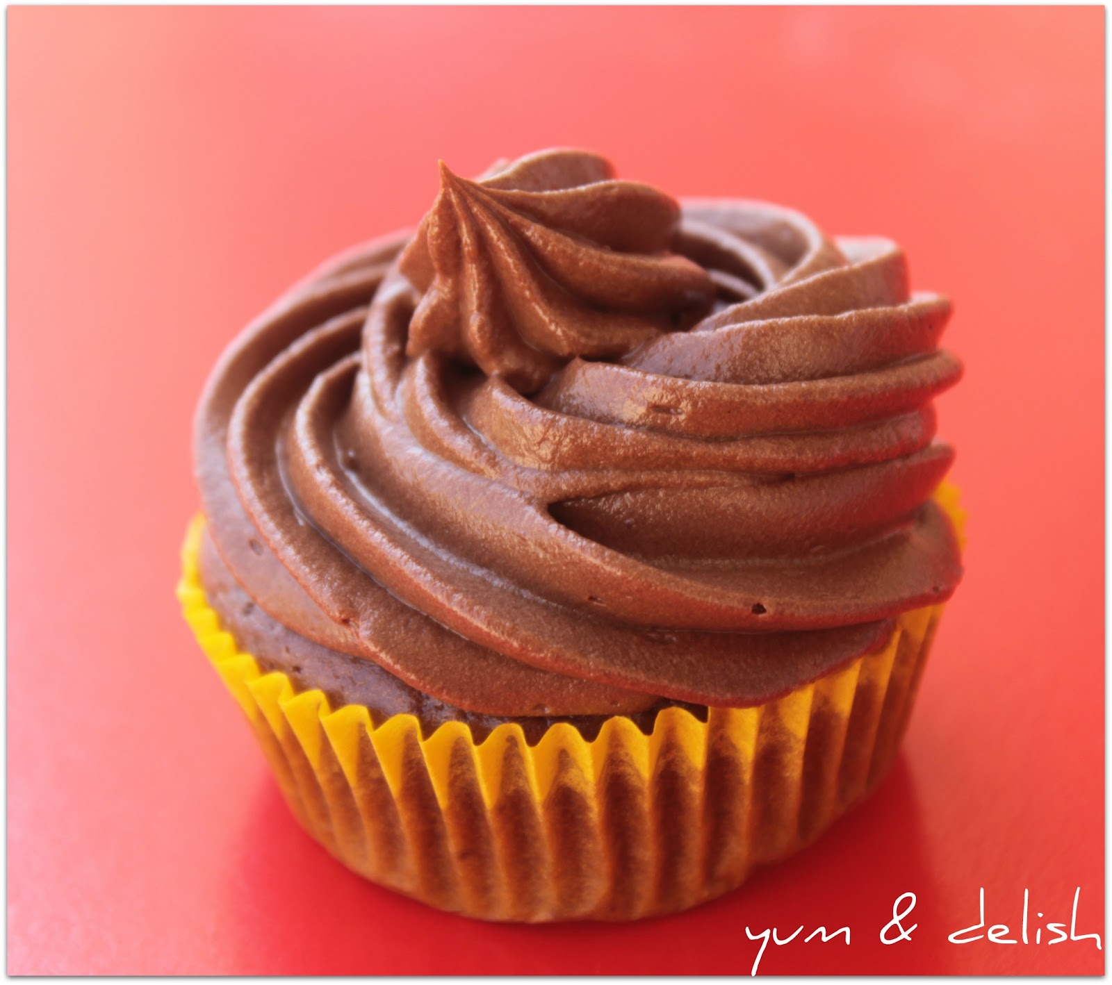 Yum & Delish Chocolate and Caramel Cupcakes with Whipped Chocolate