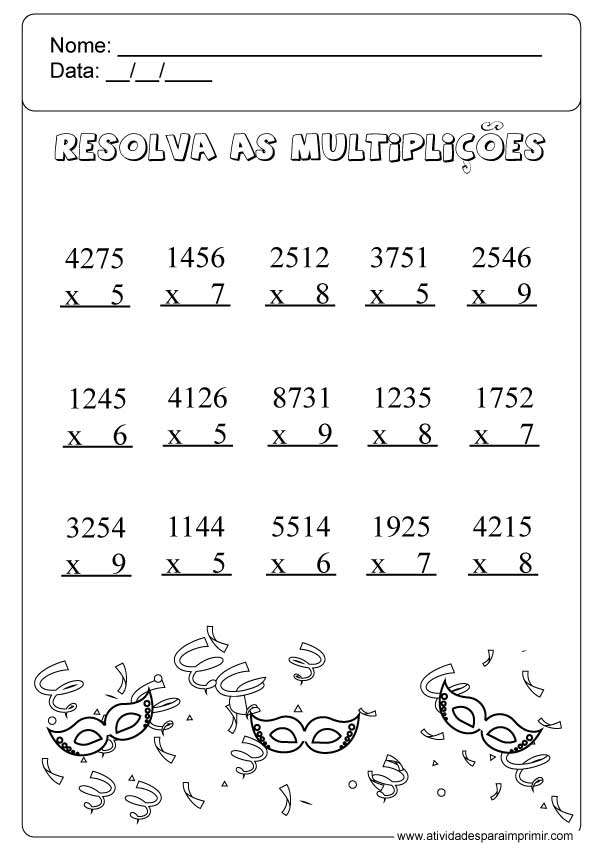 Atividade de Matemática para o 4º ano sobre divisão