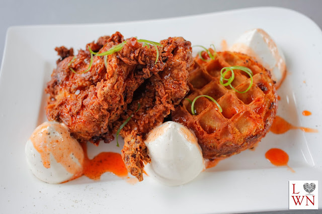 Chicken + Waffles at Moxie Kitchen + Cocktails