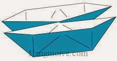Bước 9: Mở hai cạnh tờ giấy ra để hoàn thành cách xếp thuyền đôi bằng giấy.