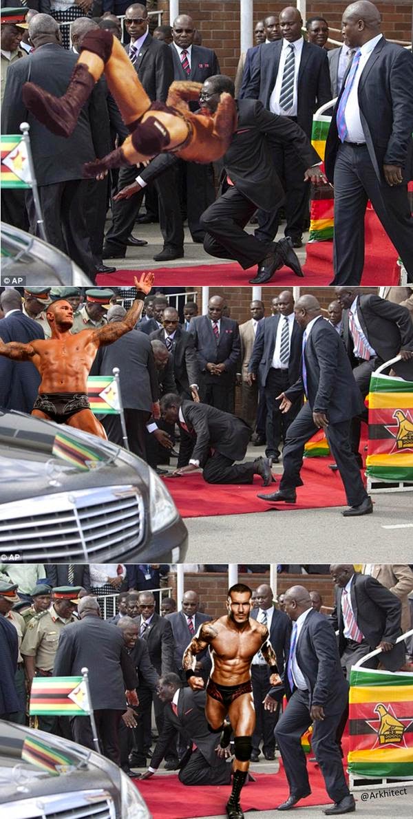 Mugabe gets knocked down by WWE superstar Randy Orton Mugabe gets knocked down by WWE superstar Randy Orton via geniushowto.blogspot.com #Mugabefalls Memes