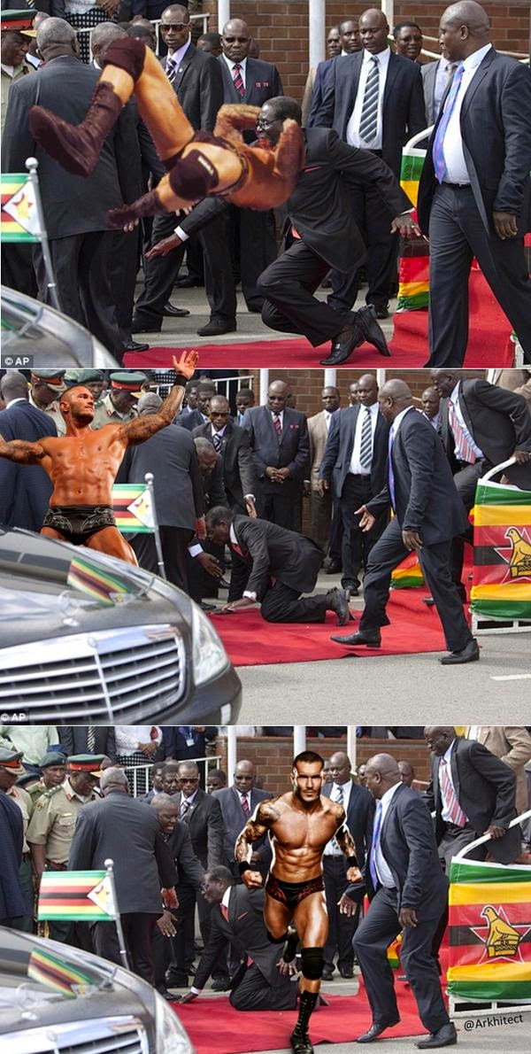 Mugabe gets knocked down by WWE superstar  Randy Orton via geniushowto.blogspot.com #Mugabefalls Memes