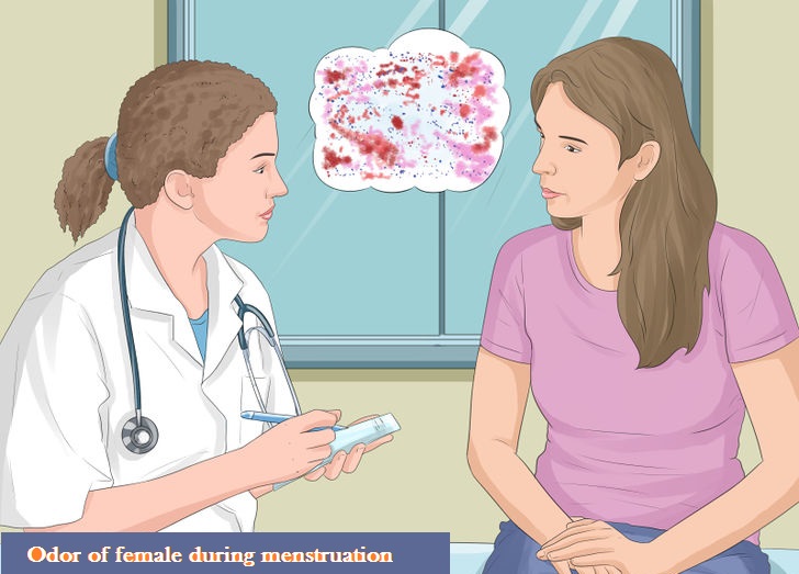 Odor of female during menstruation.