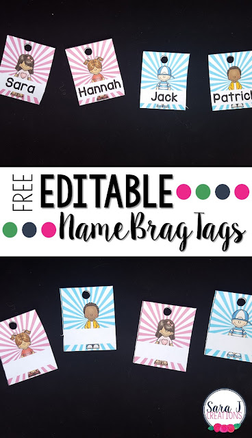 Such a cute way to start the year in your classroom with brag tags. This freebie includes editable brag tags in 12 different styles to be used as a nametag for the first tag on your students' necklaces