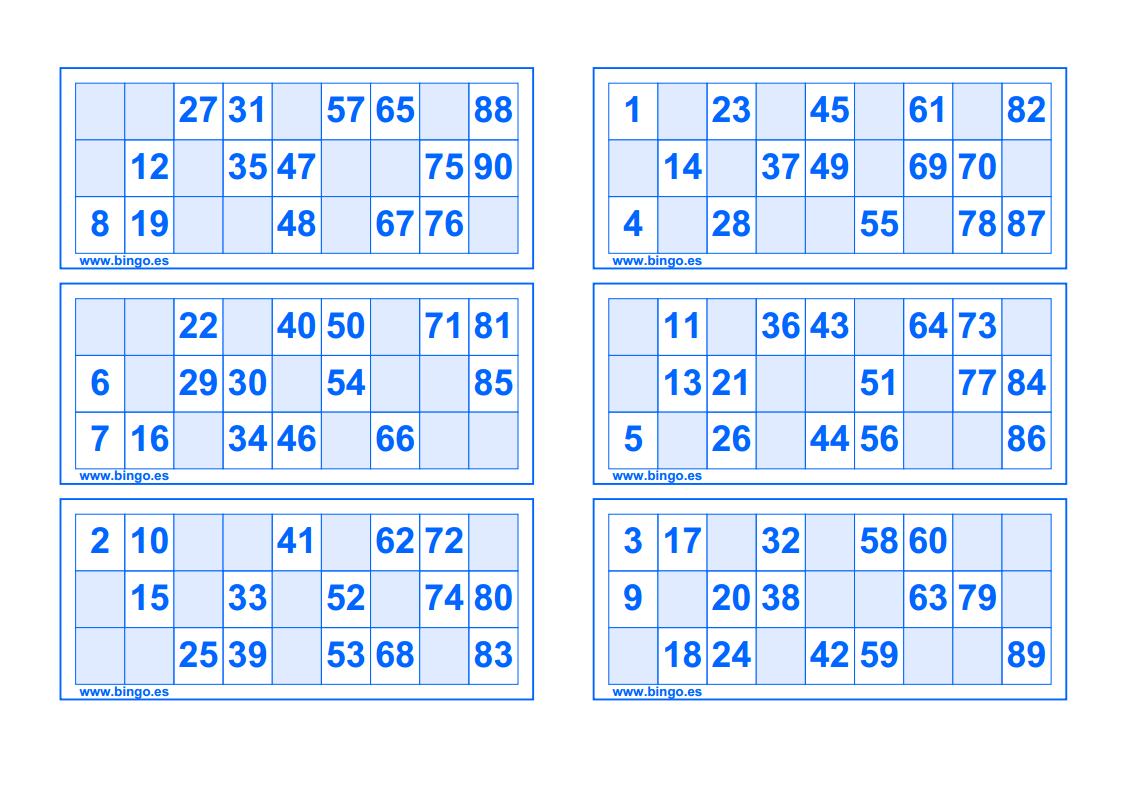Cartones Para El Bingo Bingos para imprimir - Educación Primaria