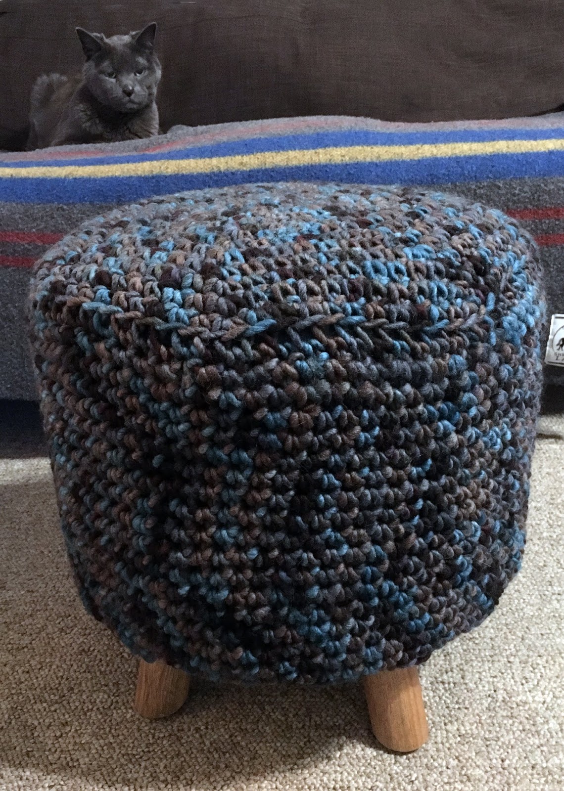 handmade by stefanie Crocheted Ottoman Cover in Brown Sheep Burly Spun