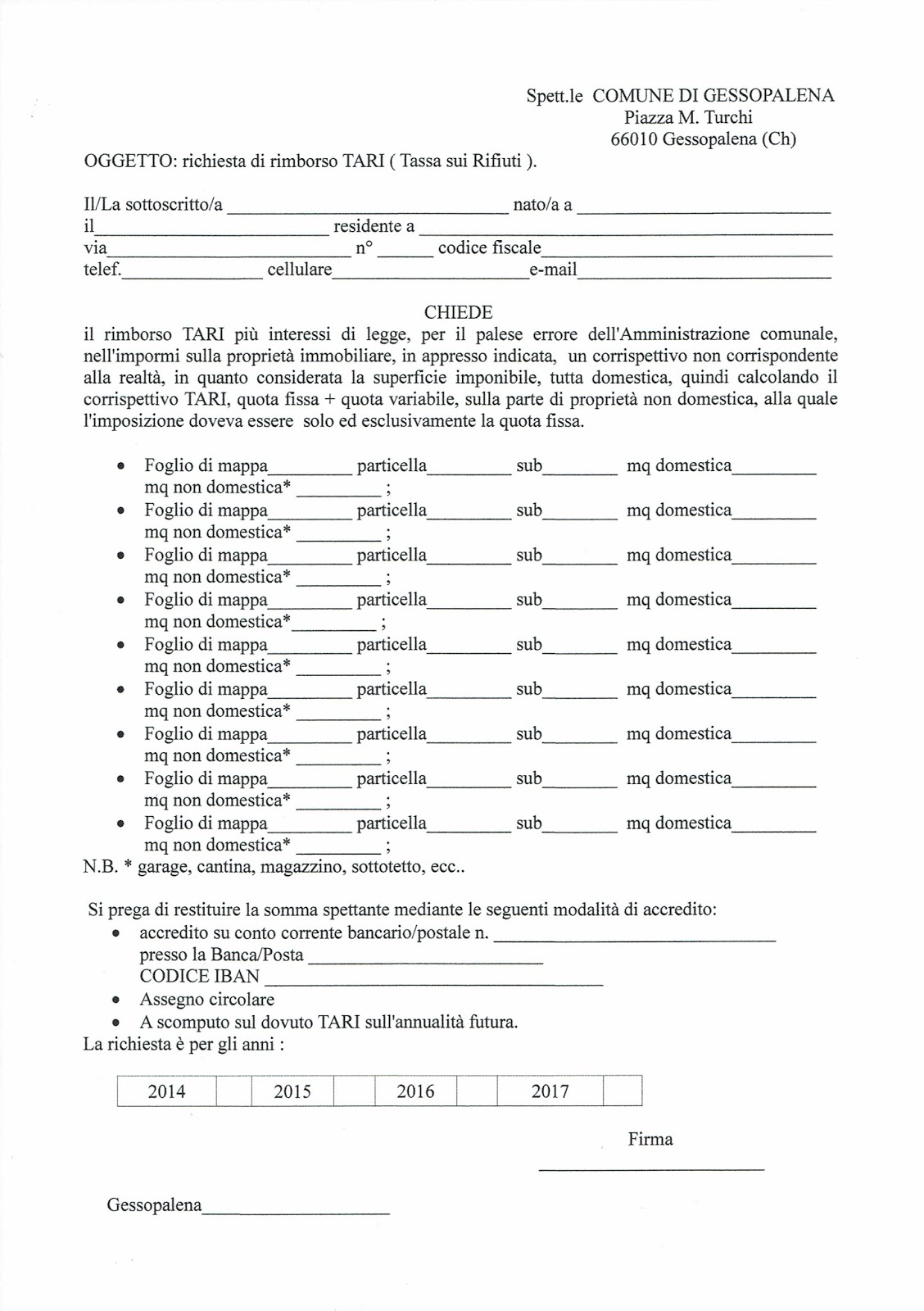 modulo rimborso tari modulo rimborso tari