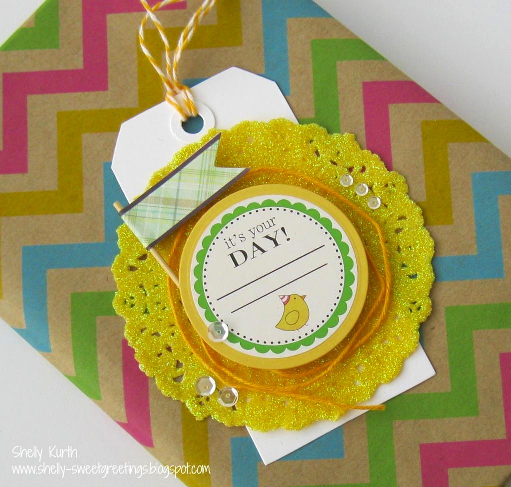 SRM Stickers Blog - Decorated Doily Tag by Shelly - #tag #birthday #twine #doily #labels by the dozen
