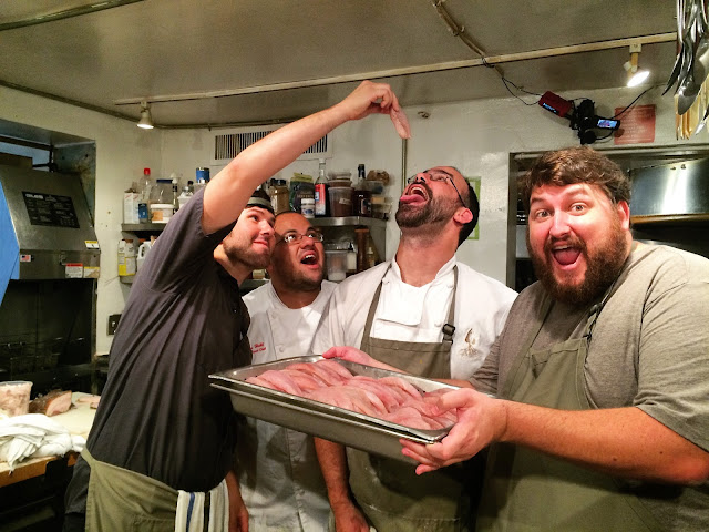 Cody Carroll, Owen Hohl, Brad Andries and Jay Ducote with Louisiana Redfish at the James Beard House