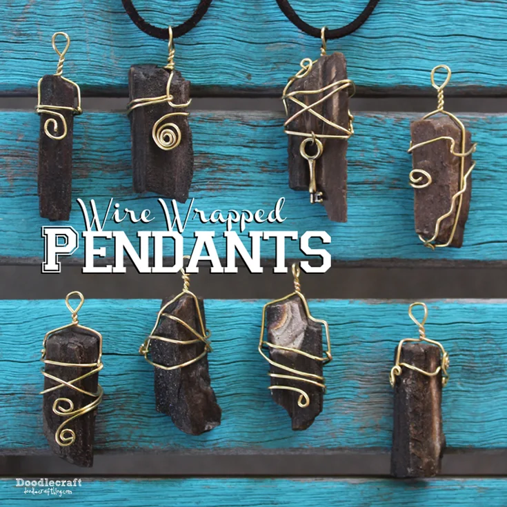 Wrapped Petrified Pendants! Wire Wood!