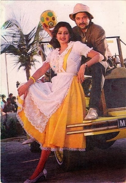 Sridevi: Pre publicity shots for the film Mr India: Sridevi and Anil Kapoor strike a pose for the media