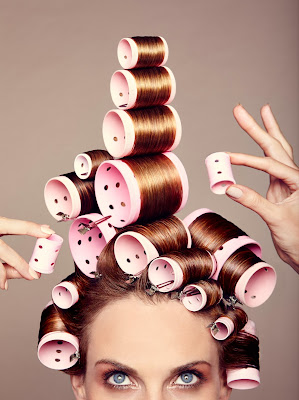 woman wearing rollers, curlers