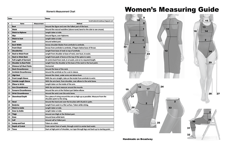 Measurement Chart Women S Clothing