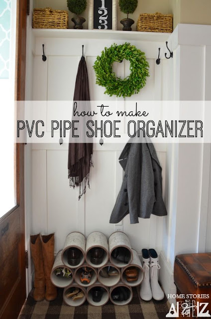 Organize shoes in the entry with PVC pipe :: OrganizingMadeFun.com
