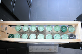Pull out base cabinet spice drawer :: OrganizingMadeFun.com