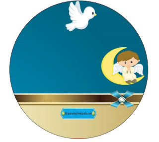 Dove and Angle: Baptism Free Printable Mini Kit. Dove and Angle, Toppers Free Printable Labels
