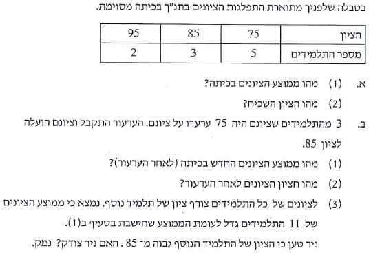 פתרון שאלה 6 - בגרות מתמטיקה 3 יח' - חורף 2013 אקסטרני - ממוצע והתפלגות פתרון שאלה 6 - בגרות מתמטיקה 3 יח' - חורף 2013 אקסטרני - ממוצע והתפלגות