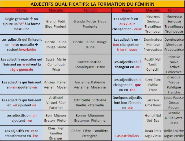 Image result for le masculin et le féminin des adjectifs