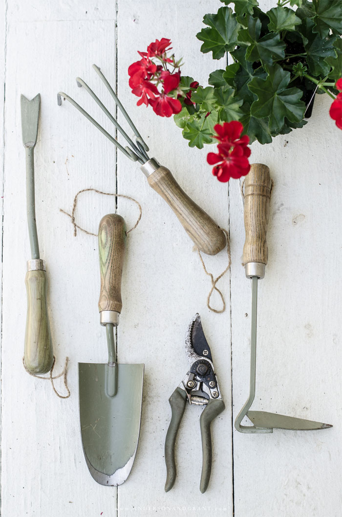 Collection of five essential garden tools