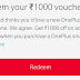 OnePlus Giving Free Rs.1000 Coupon and 3 Months Extra Warranty along with OnePlus Mobile