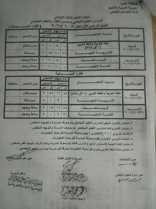 جداول امتحانات محافظة المنيا الترم الأول 2018 1%2B%25285%2529