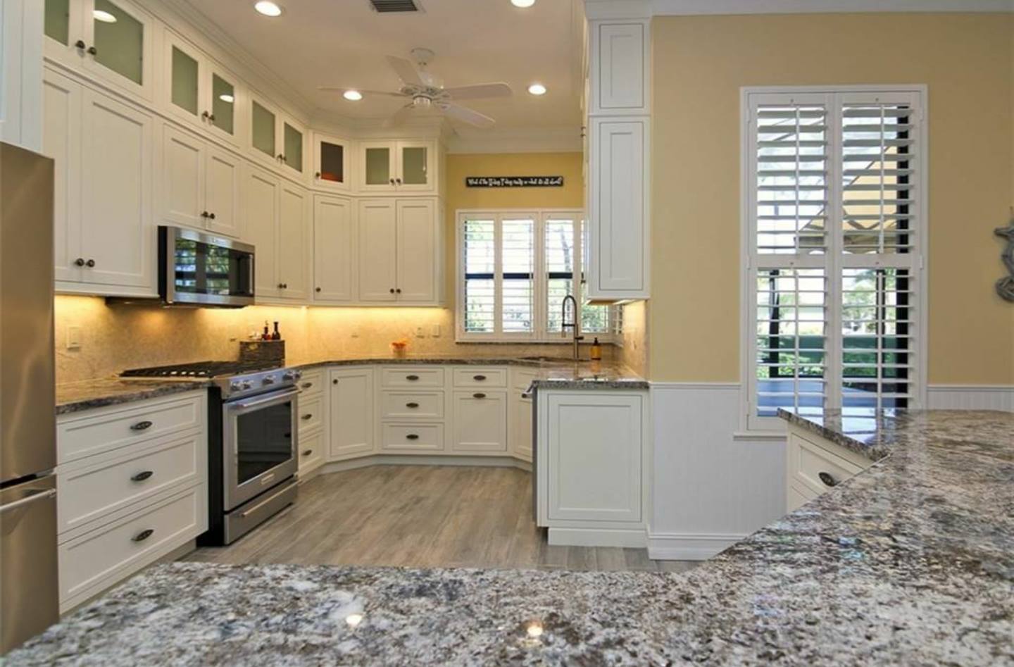Accurate Marble Granite Inc Stuart Fl Artic Cream Granitethe Shiloh Inset Cabinetry In Polar White Square Flat Doors And Drawers Granite Countertops By Accurate Marble With Inc Stuart Fl