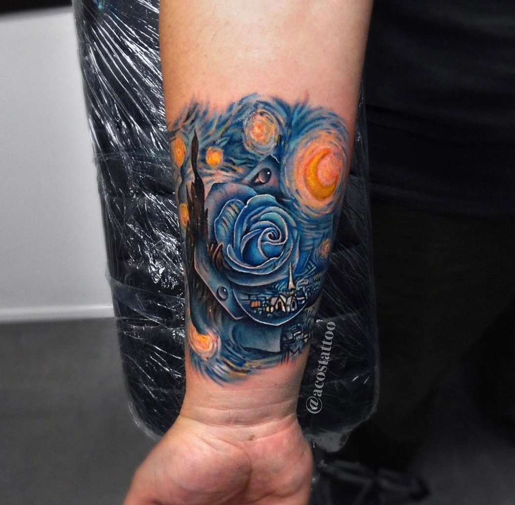starry night u0026 rose best forearm tattoos cool ideas and designs starry night u0026 rose best forearm tattoos cool ideas and designs