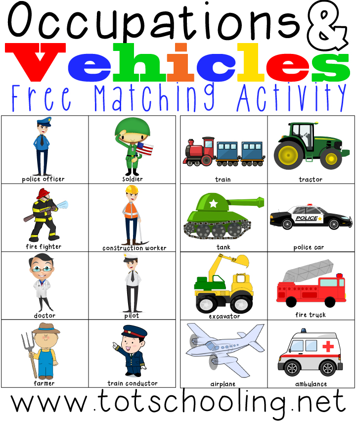 Fun Learning For Kids Occupations Vehicles Matching Activity