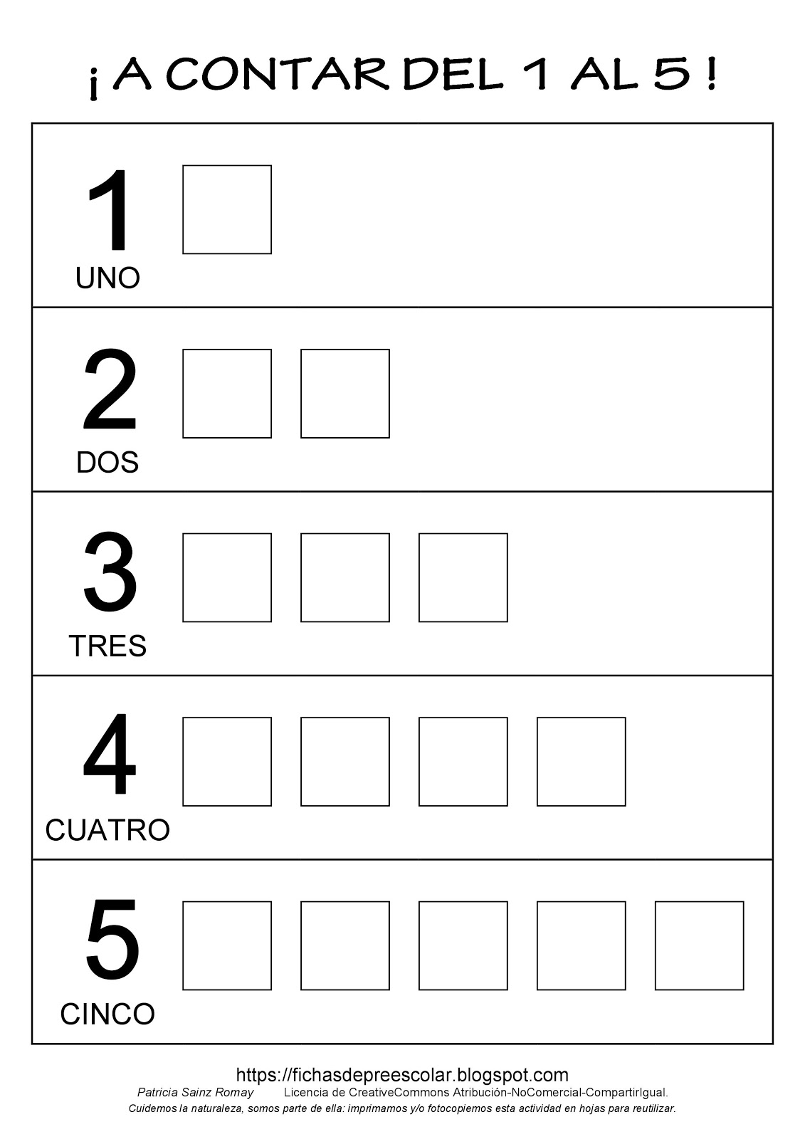 Fichas De Educacion Preescolar Conteo De Numeros Del 1 Al 5 Para