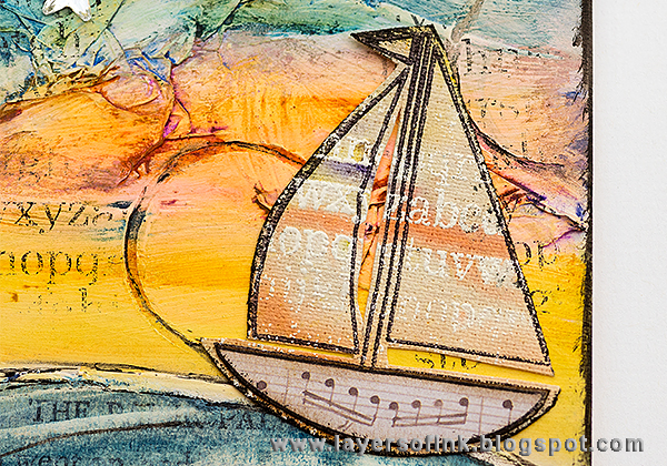 Layers of ink - A little ship tag by Anna-Karin, watercolour on gesso