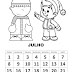 CALENDÁRIOS 2018 PARA COLORIR - MÊS DE JULHO