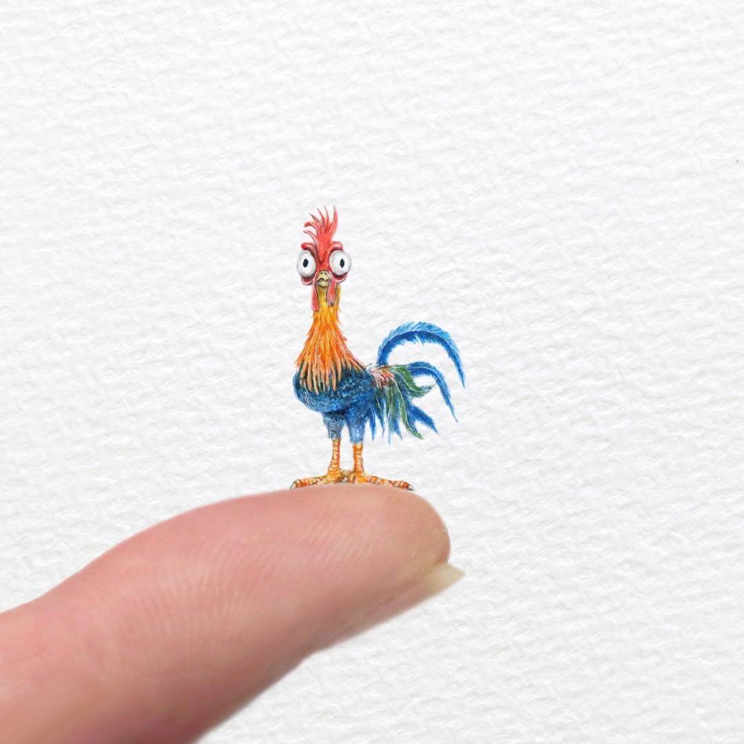 06-Pua-the-chicken-from-Moana-Frank-Holzenburg-Animals-and-Fantasy-Creatures-Tiny-Paintings-www-designstack-co