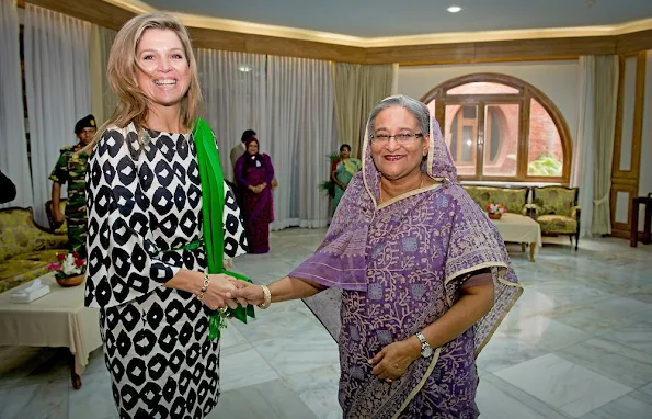 Queen Maxima of The Netherlands meets with President Abdul Hamid, Prime minister Skeikh Hasina, Finance Minister Muhith and Telecommunications minister Tarana Halim at Gonobhaban Palace