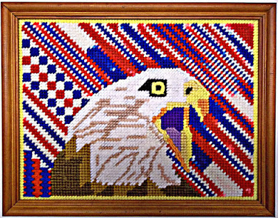 Screaming eagle with bargello stitch background