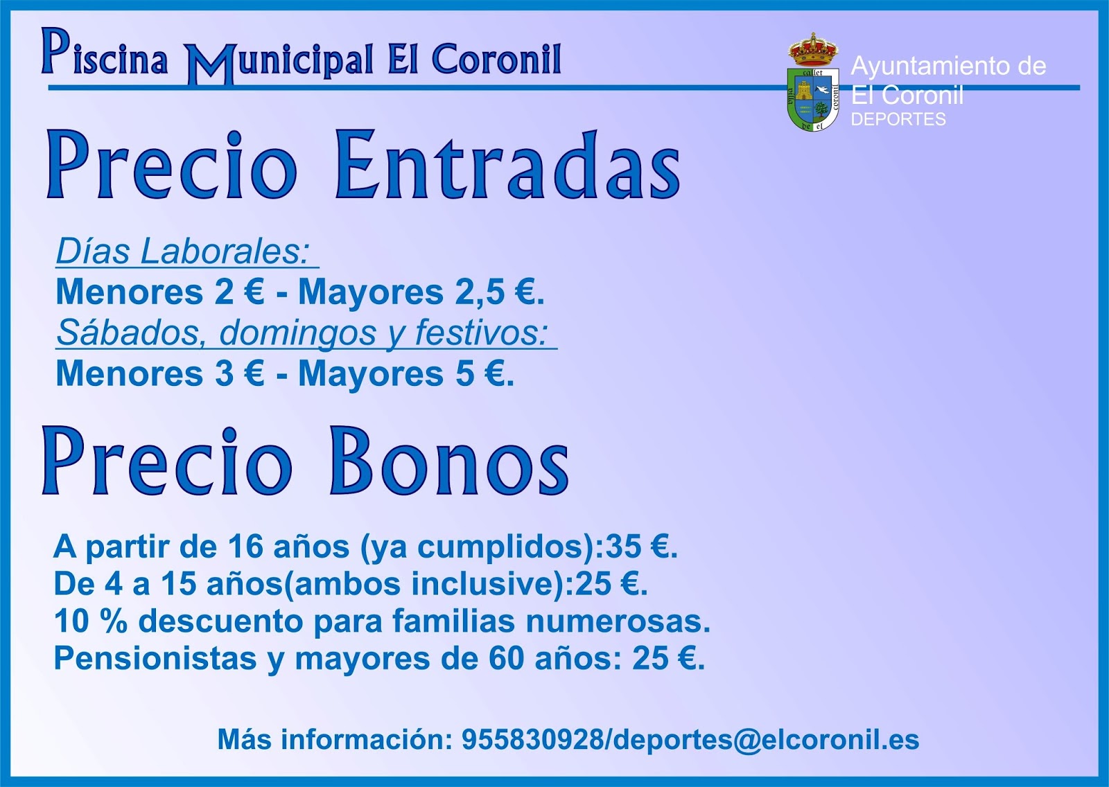 Deportes El Coronil Precios y Bonos Piscina Municipal El Coronil Deportes El Coronil Precios y Bonos Piscina Municipal El Coronil