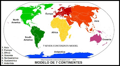 Mapamundi, modelo de 7 continentes