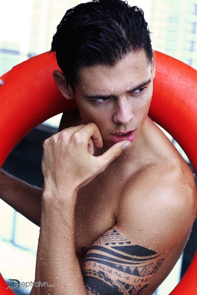 Striking German model Mario Adrion goes for poolside for a showstopping ser...