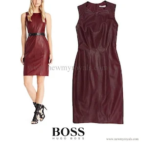 Queen Letizia wore Hugo Boss Leather Sheath Dress