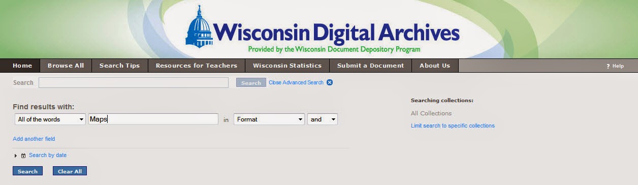 screenshot of Wisconsin Digital Archives page