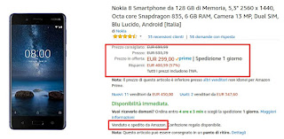 Amazon Prime Day: Nokia 8 6/128 GB a 299 euro venduto e spedito da Amazon [Best buy assoluto]