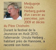 Medjugorje juin 2009 Ursula Herberg,guérie d'un cancer au pancréas,  et décès du Père Chisholm